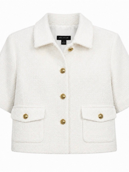Ann Taylor Jackets & Blazers - NWT, Ann Taylor Cream Textured Bouclé Blazer with Gold Buttons, size 8